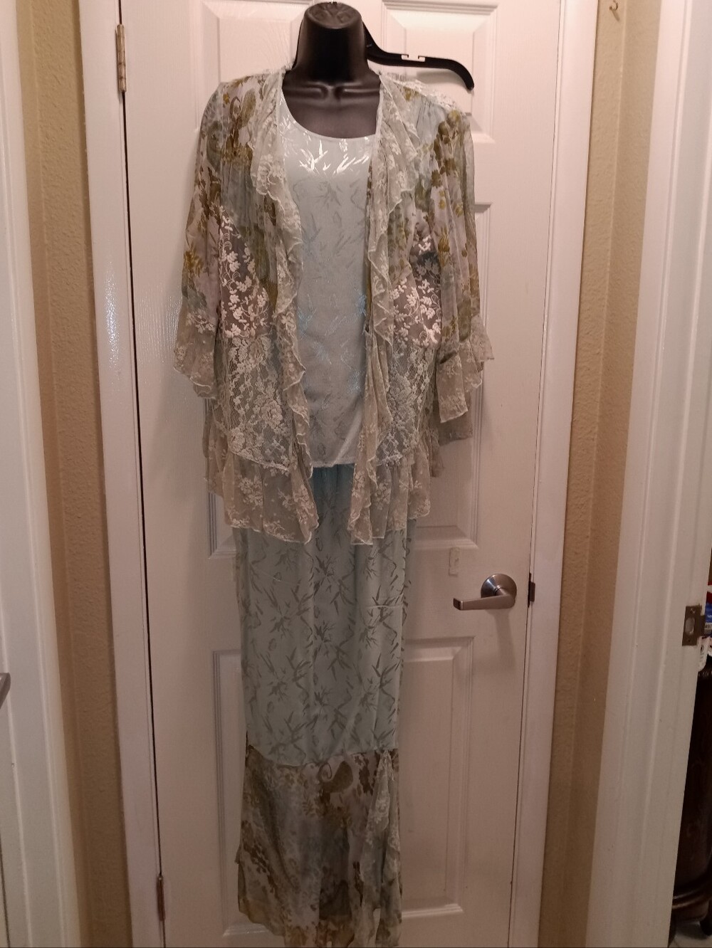 Spencer Alexis Vintage Elegant Light Sage Lace 3 Pc Ensemble
